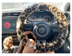 Leopard Print fuzzy faux fur car steering wheel cover cheetah animal print