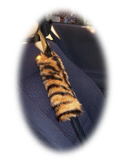Gold Tiger Stripe fuzzy faux fur seatbelt pads 1 pair