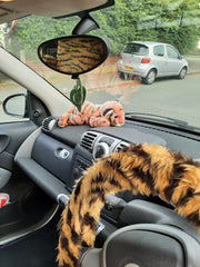 Gold Tiger stripe fuzzy faux fur car steering wheel cover