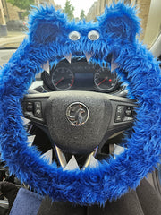 Royal Blue fluffy Monster car steering wheel cover