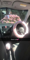 Baby pink fuzzy faux fur car steering wheel cover
