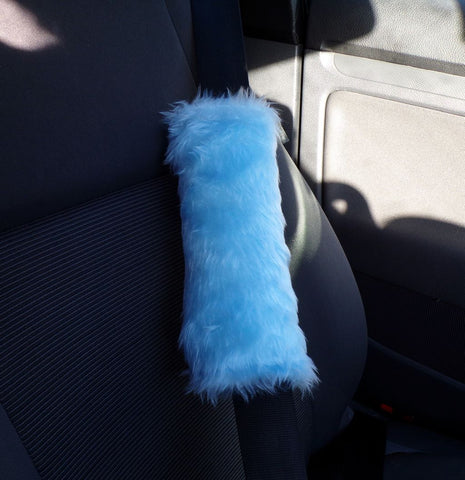 Fuzzy Baby blue fluffy car seatbelt pads faux fur 1 pair