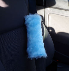 Fuzzy Baby blue fluffy car seatbelt pads faux fur 1 pair
