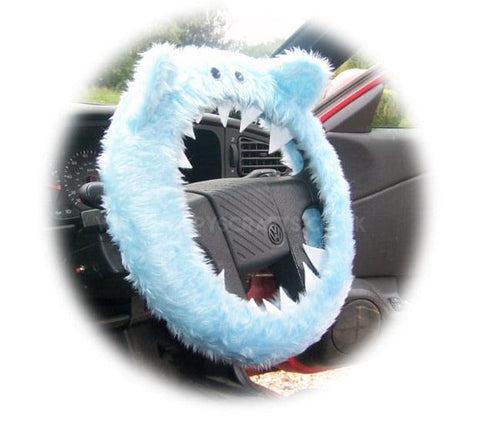 Baby Blue Fuzzy monster car steering wheel cover