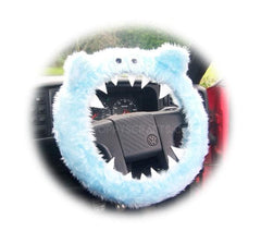 Baby Blue Fuzzy monster car steering wheel cover
