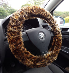 Baby Leopard cub fuzzy faux fur car steering wheel cover
