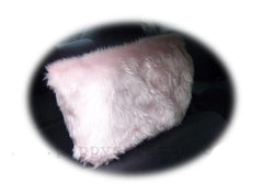 1 pair of Plain furry faux fur fluffy fuzzy plain car seat headrest covers choice of colour Baby Pink