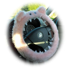 Baby pink faux fur fuzzy Monster car steering wheel cover