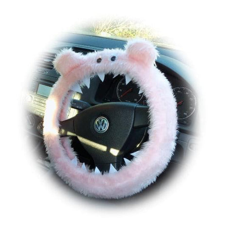 Baby pink faux fur fuzzy Monster car steering wheel cover
