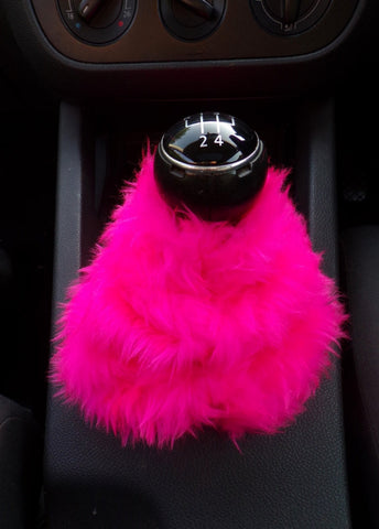 Barbie pink fuzzy faux fur gear stick gaiter cover
