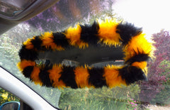 Bumble Bee stripey faux fur rear view interior mirror cover