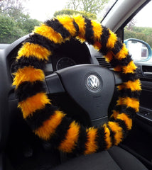 Fuzzy Faux fur Steering wheel cover in a choice of print's Bumble Bee