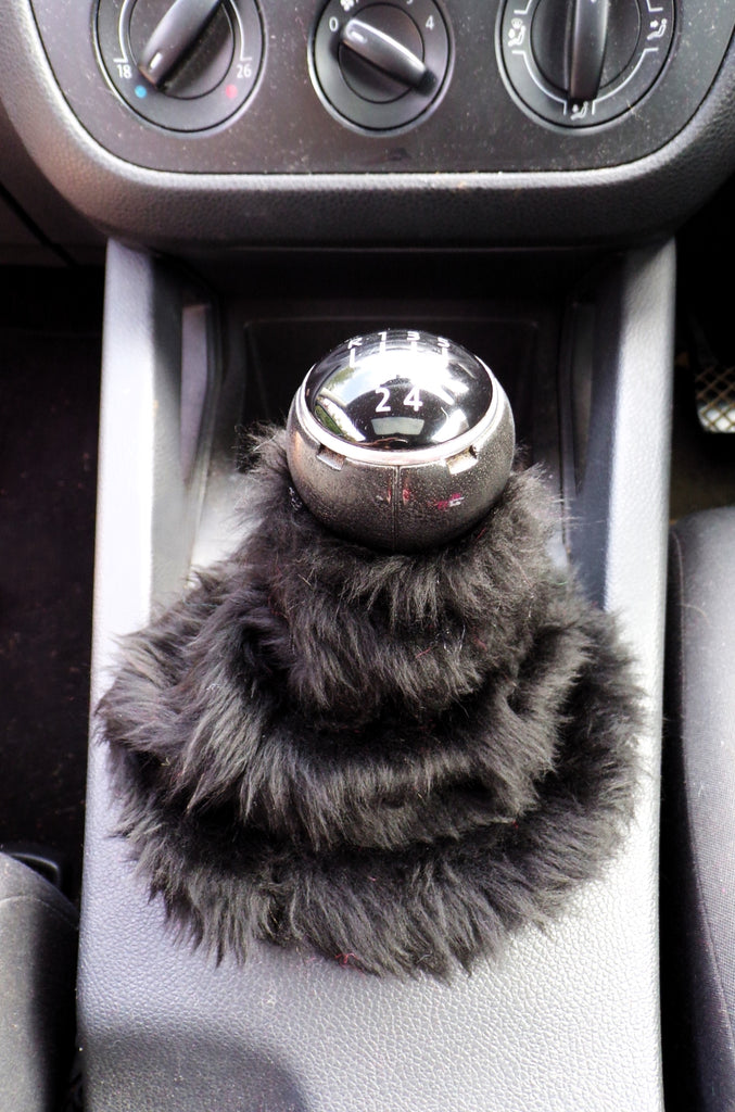 Black fuzzy faux fur gear stick gaiter cover
