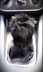 Fuzzy faux fur Black Gear knob cover cute