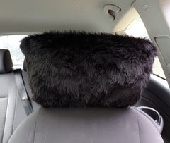 1 pair of Plain furry faux fur fluffy fuzzy plain car seat headrest covers choice of colour Black