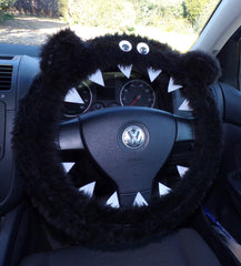 Black faux fur fuzzy Monster car steering wheel cover