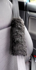 Fuzzy faux fur plain Black car seatbelt pads