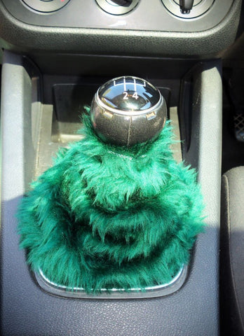 Bottle Green fuzzy faux fur gear stick gaiter cover