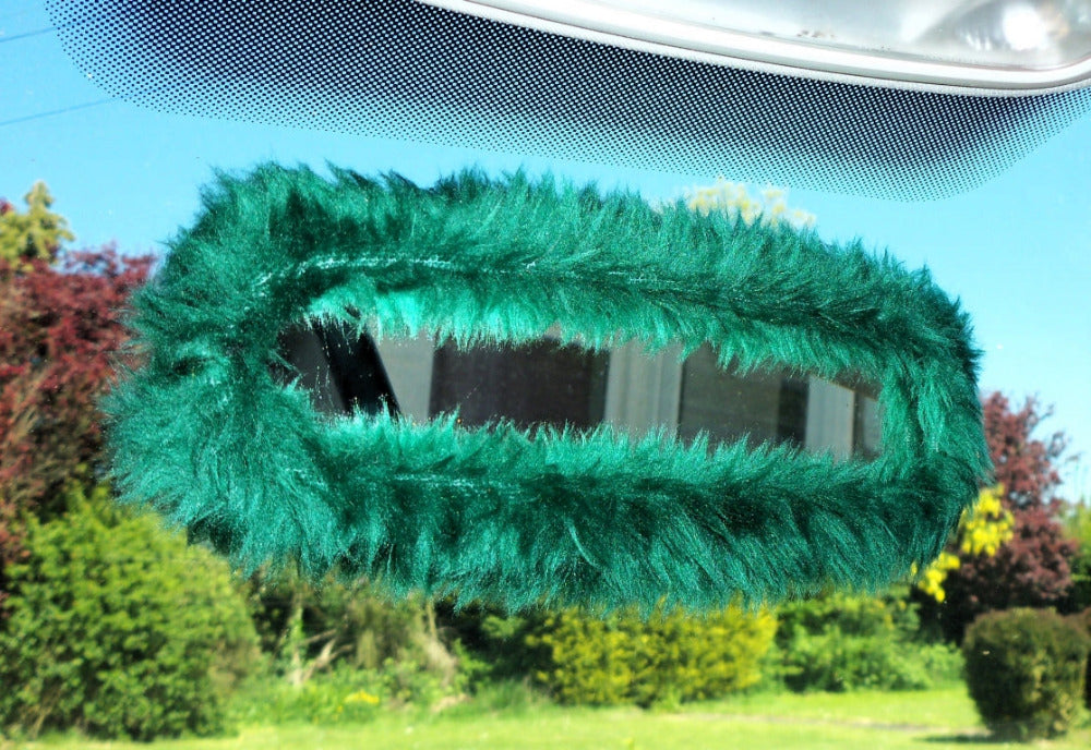 Bottle Green faux fur rear view interior car mirror cover