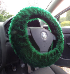Fuzzy furry steering wheel cover choice of colour's Bottle Green