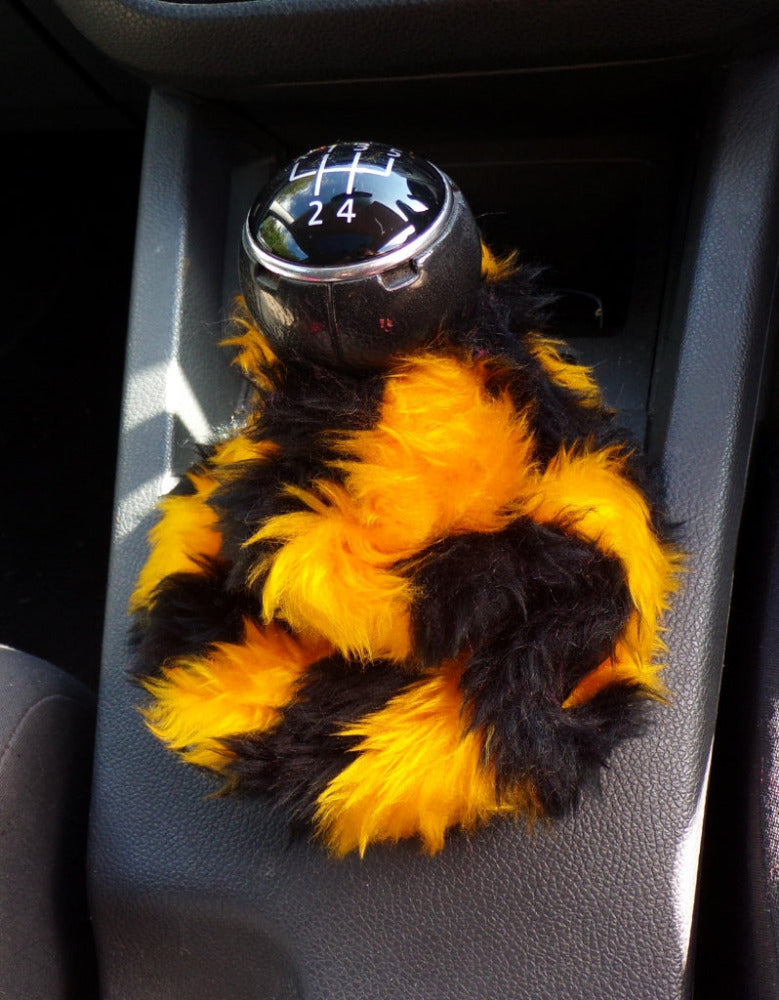 Bumble Bee Striped print faux fur fluffy gear stick gaiter cover