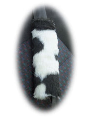 1 singular fuzzy seatbelt pad choose your print zebra cow bee tiger leopard cheetah Black & white cow