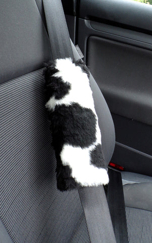 Black and white Cow print fuzzy car seatbelt pads 1 pair