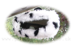 Fuzzy faux fur rear view interior car mirror cover in choice of print dalmatian
