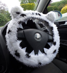 Fuzzy Monster car steering wheel cover Printed faux fur choice of print Dalmatian