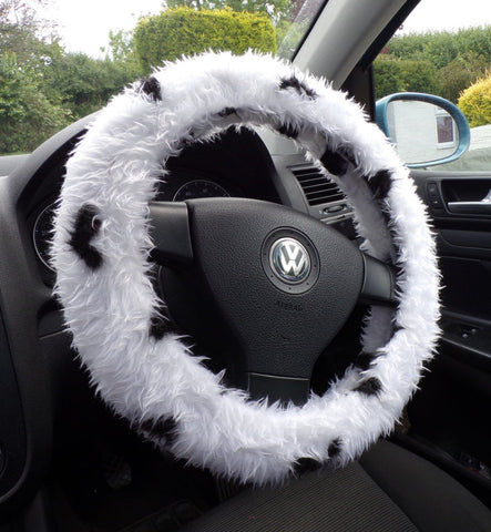 Dalmatian spot fuzzy car steering wheel cover