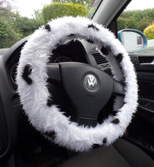 Fuzzy Faux fur Steering wheel cover in a choice of print's dalmatian