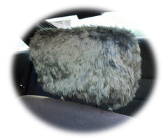 1 pair of Plain furry faux fur fluffy fuzzy plain car seat headrest covers choice of colour Dark Grey