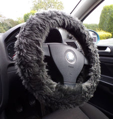 Fuzzy furry steering wheel cover choice of colour's Dark Grey