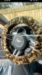Leopard Print fuzzy faux fur car steering wheel cover cheetah animal print