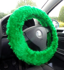 Emerald Green fuzzy faux fur car steering wheel cover