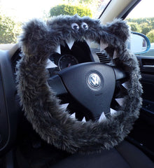 Dark Grey fuzzy monster steering wheel cover