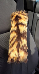 Fuzzy faux fur seatbelt pads in a choice of print's gold tiger