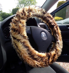 Fuzzy Faux fur Steering wheel cover in a choice of print's Gold tiger
