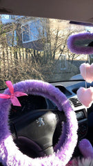 Cute Baby Pink twin hearts Fluffy faux fur car / home hanging