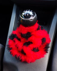 Red And Black Ladybird spot faux fur fluffy gear stick gaiter cover