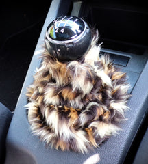 Large 7 Piece leopard print fluffy car accessories set faux fur