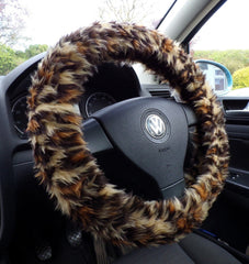 Leopard Print fuzzy faux fur car steering wheel cover cheetah animal print