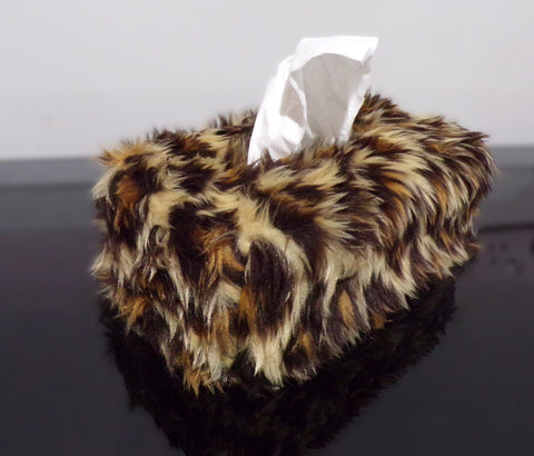 Leopard print Fluffy faux fur Rectangular Tissue Box Cover