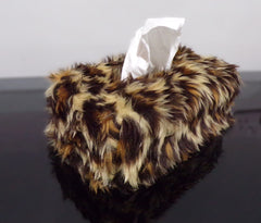 Leopard print Fluffy faux fur Rectangular Tissue Box Cover