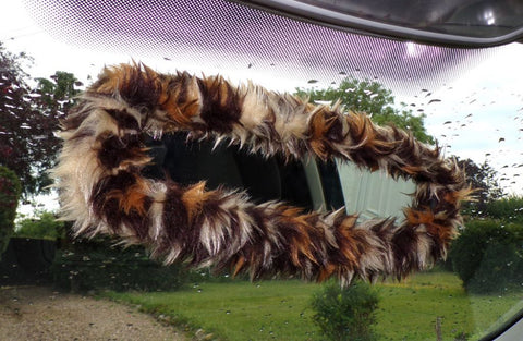Leopard print faux fur furry fluffy fuzzy car mirror cover