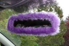 Pretty faux fur Lilac rear view interior car mirror cover fluffy and fuzzy