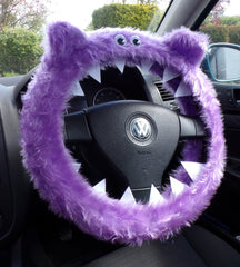 Fuzzy Monster car steering wheel cover Plain faux fur choice of colour Lilac