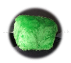 1 pair of Plain furry faux fur fluffy fuzzy plain car seat headrest covers choice of colour Lime Green