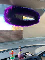 Purple faux fur fuzzy rear view interior car mirror cover