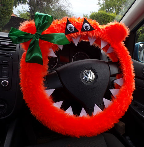 Halloween Pumpkin Monster Fuzzy Steering Wheel Cover